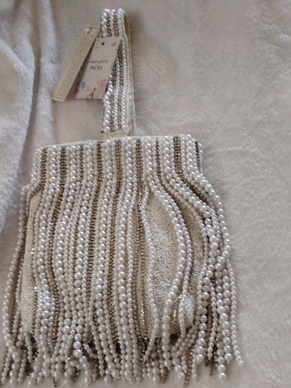 Beaded Pearl Fringe Evening Bag - White